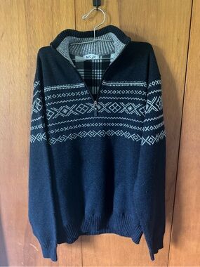 Men's Black Zip-Front Fair Isle Sweater